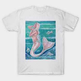 Rose Pearl fantasy mermaid art by Renee Lavoie T-Shirt